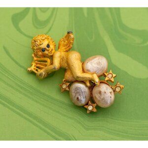 Vintage Intricate Celtic Angel Gold Tone Brooch by Florenz - W2